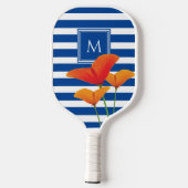 Monogramm Poppy Chic Blue Streifen Pickleball Schläger (Rückseite)