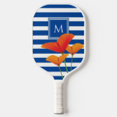 Monogramm Poppy Chic Blue Streifen Pickleball Schläger (Vorderseite)