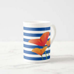 Monogramm Poppy Chic Blue Streifen Porzellantasse