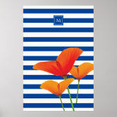 Monogramm Poppy Chic Blue Streifen Poster (Vorne)