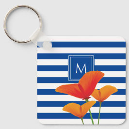 Monogramm Poppy Chic Blue Streifen Schlüsselanhänger