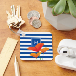 Monogramm Poppy Chic Blue Streifen Schlüsselanhänger