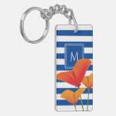 Monogramm Poppy Chic Blue Streifen Schlüsselanhänger (Vorderseite links)