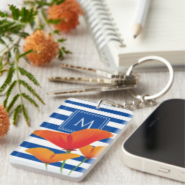 Monogramm Poppy Chic Blue Streifen Schlüsselanhänger