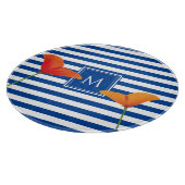 Monogramm Poppy Chic Blue Streifen Schneidebrett (Ecke)