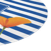 Monogramm Poppy Chic Blue Streifen Schneidebrett (Ecke)