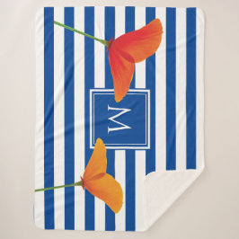 Monogramm Poppy Chic Blue Streifen Sherpadecke