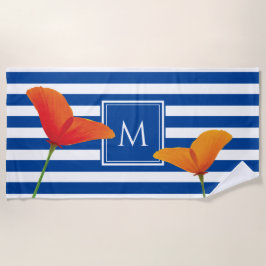 Monogramm Poppy Chic Blue Streifen Strandtuch