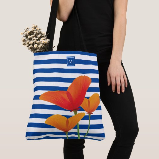 Monogramm Poppy Chic Blue Streifen Tasche (Von Nahem)