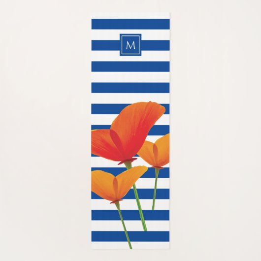 Monogramm Poppy Chic Blue Streifen Yogamatte (Rückseite)