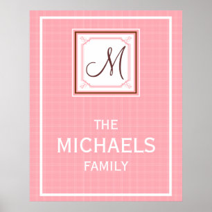 Monogramm-Poster der Familie - Rosa Karo Poster