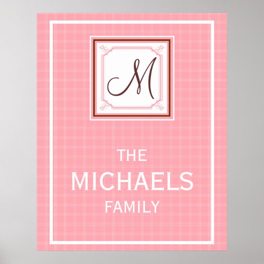 Monogramm-Poster der Familie - Rosa Karo Poster (Vorne)