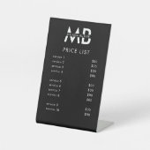 Monogramm-Preisliste Service Minimalist Schwarz Sockelschild (Vorderseite)