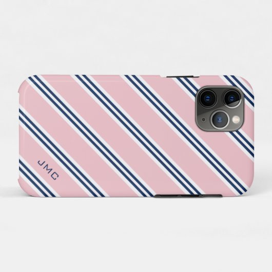 Monogramm Preppy Pink und Blue Stripes Case-Mate iPhone Hülle (Rückseite (Horizontal))