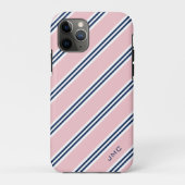 Monogramm Preppy Pink und Blue Stripes Case-Mate iPhone Hülle (Rückseite)