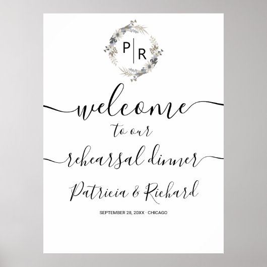 Monogramm Probe Dinner Begrüßung Schildkröte Poster (Vorne)