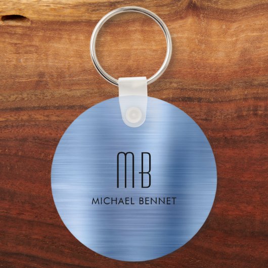 Monogramm Pulver Blaue Imitate Bürstenmetall Schlüsselanhänger (Vorderseite)