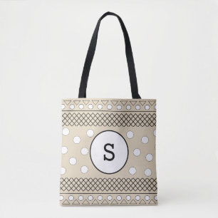 Monogramm Punkte Muster Beige Tasche