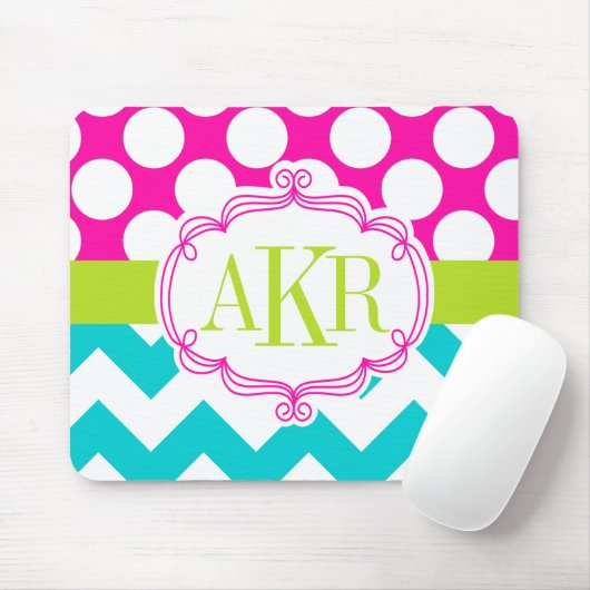 Monogramm-Punkte und Zickzack personalisiertes Mousepad (Mit Mouse)