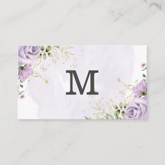 Monogramm | Purple Blumen Visitenkarte (Vorderseite)