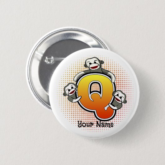 Monogramm Q Sock Monkey Button (Vorne & Hinten)