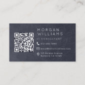 Monogramm QR-Code Blaue Leder Visitenkarte (Rückseite)