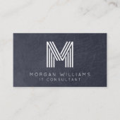 Monogramm QR-Code Blaue Leder Visitenkarte (Vorderseite)