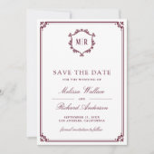 Monogramm QR-Code Foto-Collage Burgunder Hochzeit Save The Date (Vorderseite)