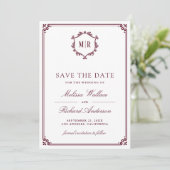 Monogramm QR-Code Foto-Collage Burgunder Hochzeit Save The Date (Stehend Vorderseite)