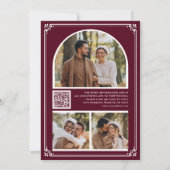 Monogramm QR-Code Foto-Collage Burgunder Hochzeit Save The Date (Rückseite)