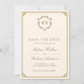 Monogramm QR-Code Foto-Collage Creme Gold Hochzeit Save The Date (Vorderseite)