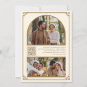 Monogramm QR-Code Foto-Collage Creme Gold Hochzeit Save The Date (Rückseite)