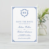 Monogramm QR-Code Foto Collage Königlich Blau Hoch Save The Date (Stehend Vorderseite)