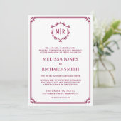 Monogramm QR-Code Foto-Collage Magenta Hochzeit Einladung (Stehend Vorderseite)