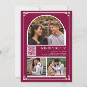 Monogramm QR-Code Foto-Collage Magenta Hochzeit Einladung (Rückseite)