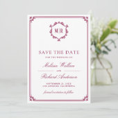 Monogramm QR-Code Foto-Collage Magenta Hochzeit Save The Date (Stehend Vorderseite)