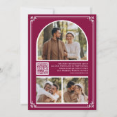 Monogramm QR-Code Foto-Collage Magenta Hochzeit Save The Date (Rückseite)