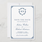 Monogramm QR-Code Foto-Collage Navy Blau Hochzeit Save The Date (Vorderseite)
