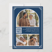 Monogramm QR-Code Foto-Collage Navy Blau Hochzeit Save The Date (Rückseite)