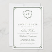 Monogramm QR-Code Foto Collage Salbei Grün Hochzei Save The Date (Vorderseite)