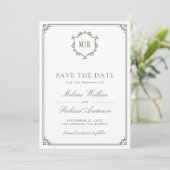 Monogramm QR-Code Foto Collage Salbei Grün Hochzei Save The Date (Stehend Vorderseite)