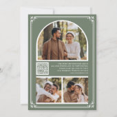 Monogramm QR-Code Foto Collage Salbei Grün Hochzei Save The Date (Rückseite)