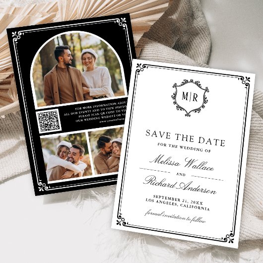 Monogramm QR-Code Foto-Collage Schwarze Hochzeit Save The Date