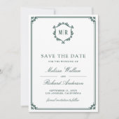 Monogramm QR-Code Foto Collage Smaragdgrüne Hochze Save The Date (Vorderseite)