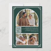 Monogramm QR-Code Foto Collage Smaragdgrüne Hochze Save The Date (Rückseite)