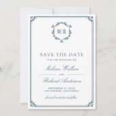 Monogramm QR-Code Foto Collage Staubblau Hochzeit Save The Date (Vorderseite)