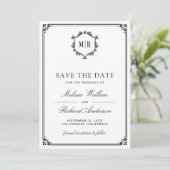 Monogramm QR-Code Foto Collage Weiß Schwarz Hochze Save The Date (Stehend Vorderseite)