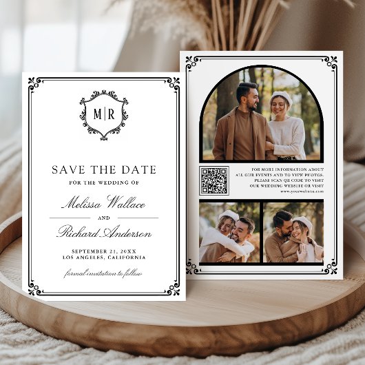 Monogramm QR-Code Foto Collage Weiß Schwarz Hochze Save The Date