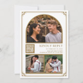Monogramm QR-Code Foto Collage Weißgold Hochzeit Einladung (Rückseite)