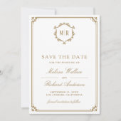 Monogramm QR-Code Foto-Collage Weißgold Hochzeit Save The Date (Vorderseite)